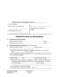 Form FL Divorce201 Petition for Divorce (Dissolution) - Washington