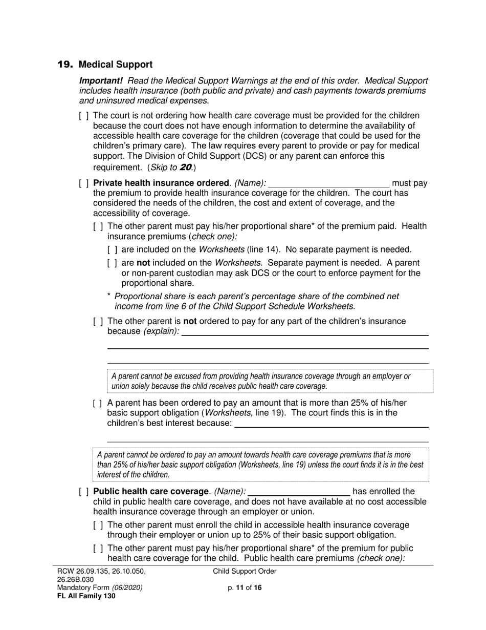 Form FL All Family130 Child Support Order - Washington, Page 11