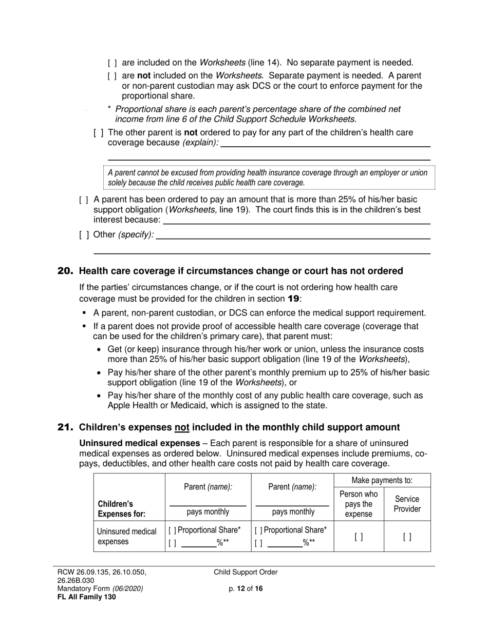 Form FL All Family130 Child Support Order - Washington, Page 12