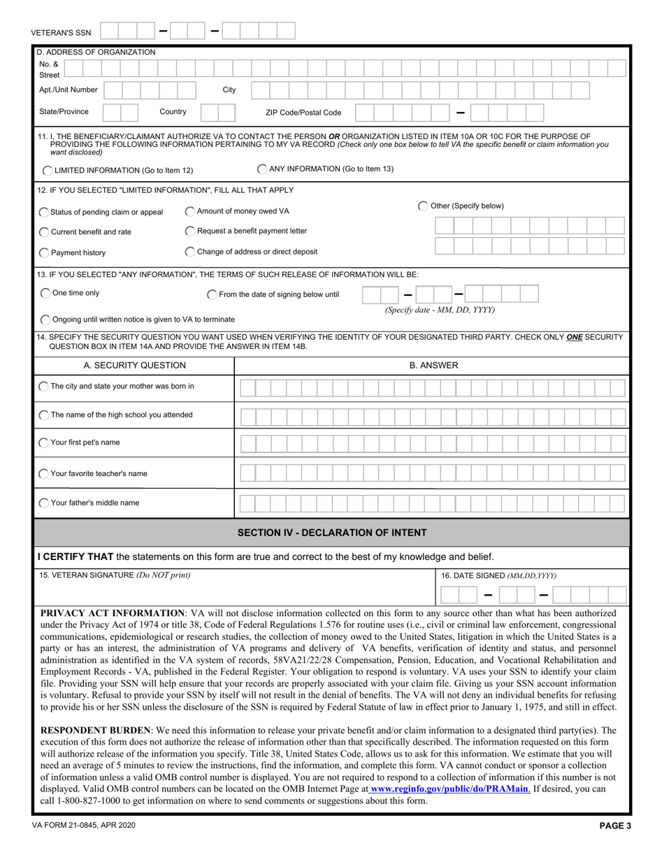 VA Form 21-0845 Download Fillable PDF or Fill Online Authorization to ...