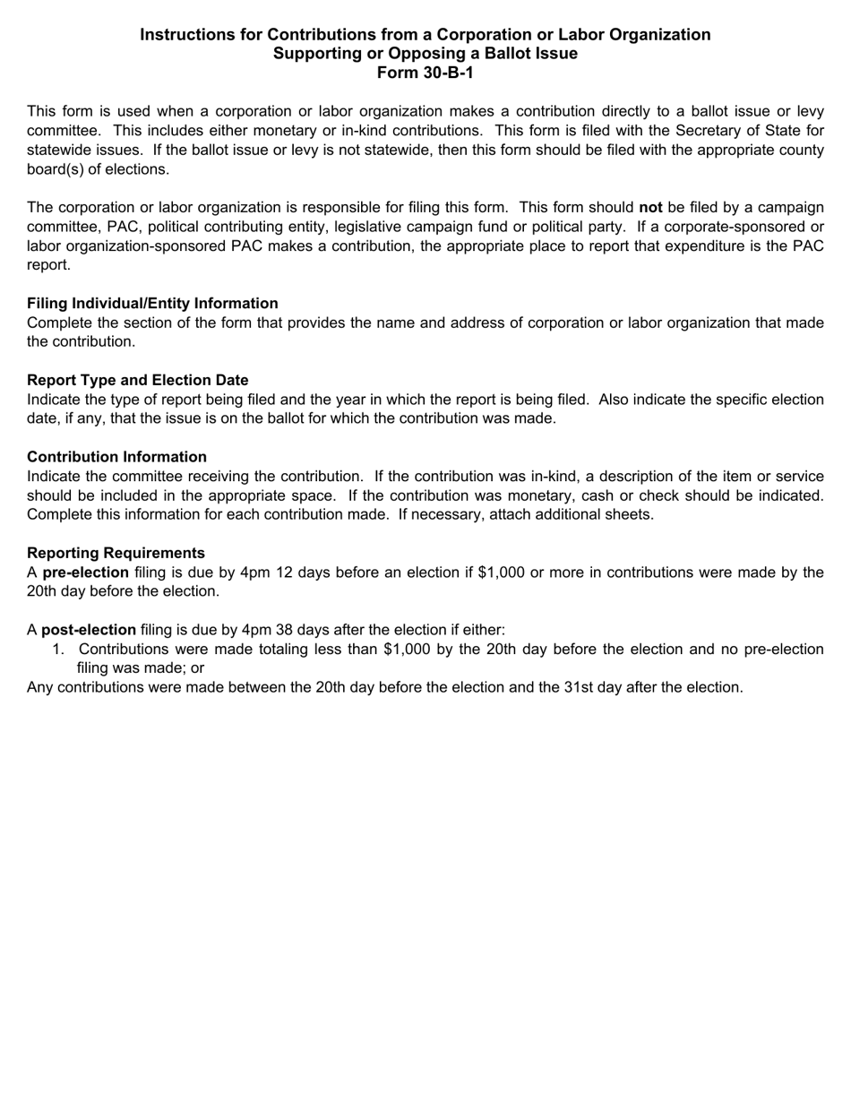 Form 30-B-1 Contributions From a Corporation or Labor Organization Supporting or Opposing a Ballot Issue - Ohio, Page 2