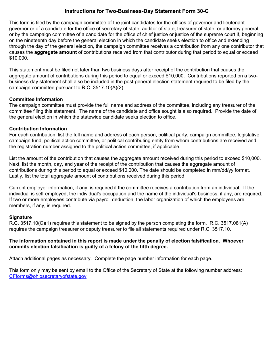 Form 30-C Two-Business Day Statement - Ohio, Page 2