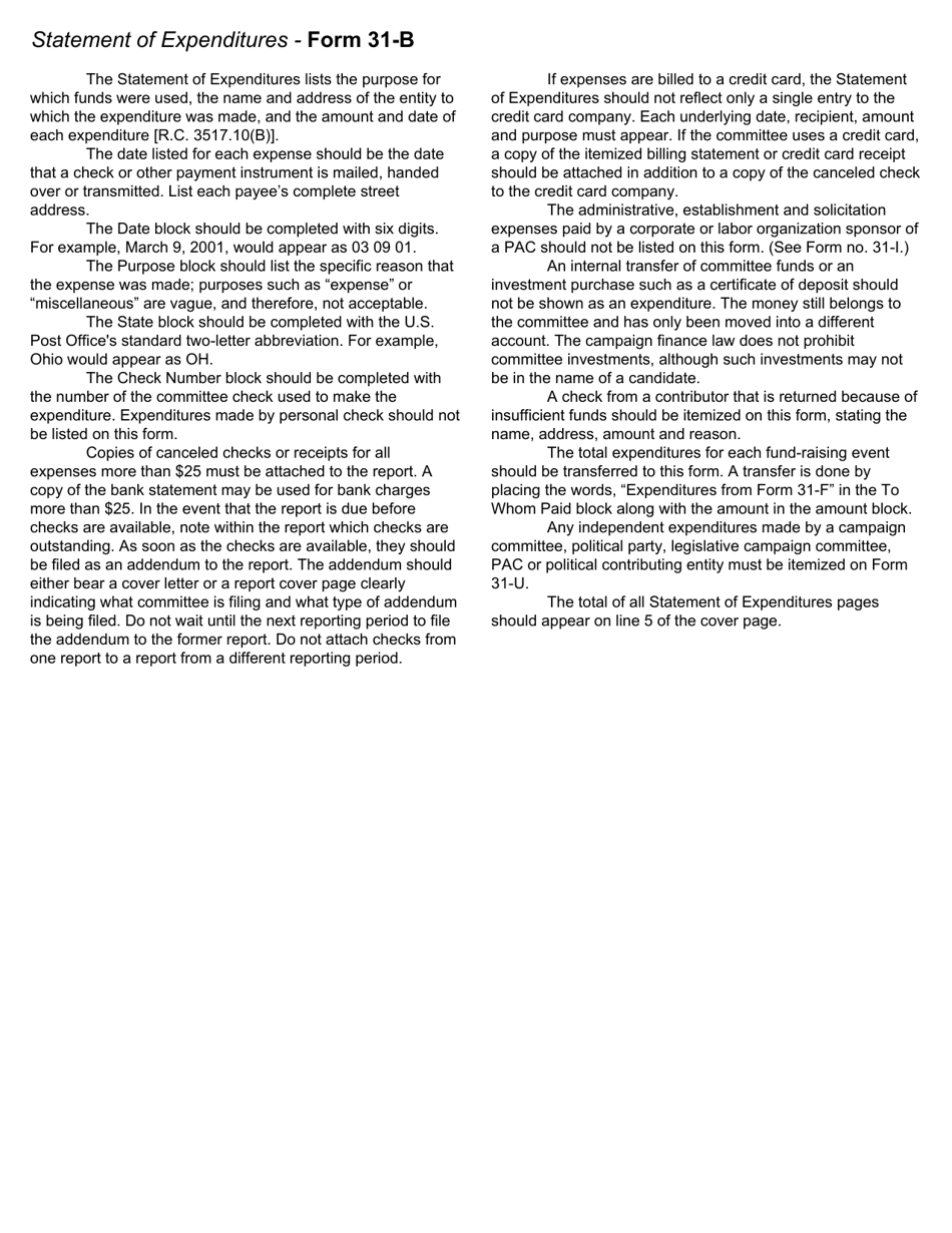 Form 31-B Statement of Expenditures - Ohio, Page 2