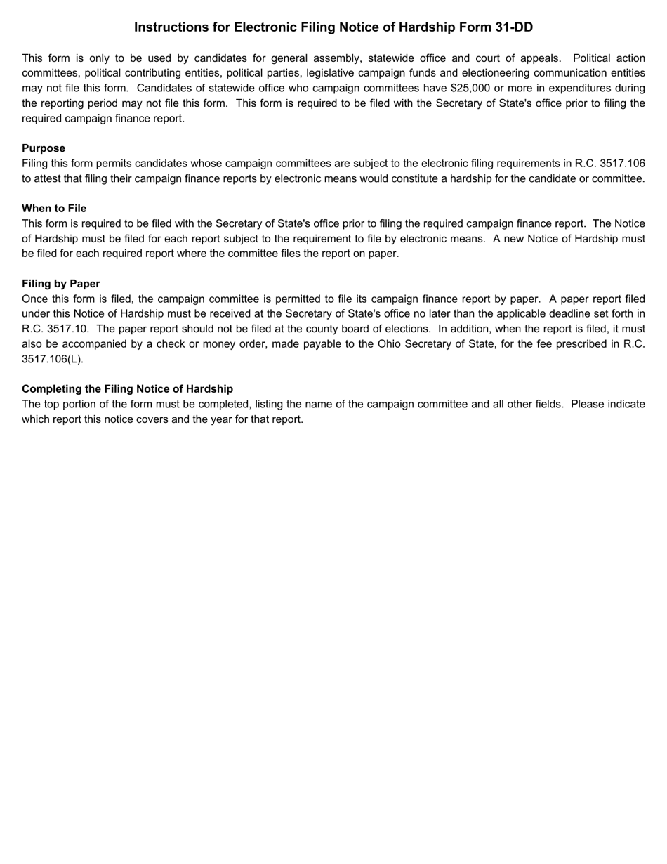 Form 31-DD Electronic Filing Notice of Hardship - Ohio, Page 2
