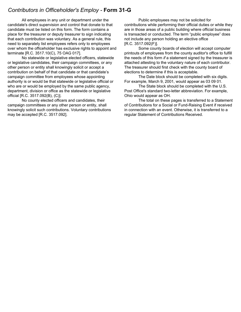 Form 31-G Contributors in Officeholders Employ - Ohio, Page 2