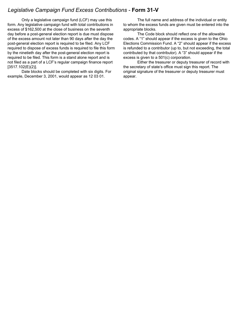 Form 31-V Legislative Campaign Fund Excess Contributions - Ohio, Page 2