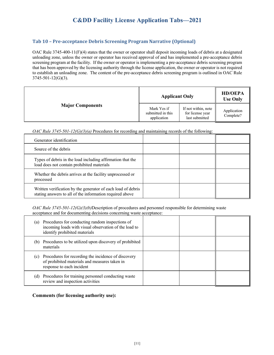 CDD Facility License Application Tabs - Ohio, Page 11