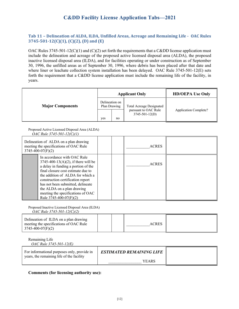 CDD Facility License Application Tabs - Ohio, Page 12
