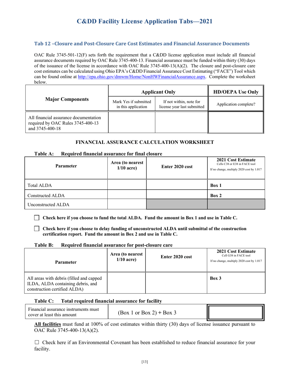 CDD Facility License Application Tabs - Ohio, Page 13