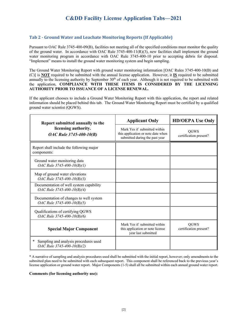 CDD Facility License Application Tabs - Ohio, Page 2