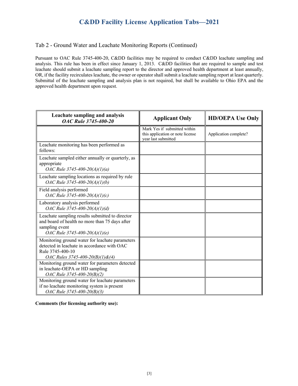 CDD Facility License Application Tabs - Ohio, Page 3