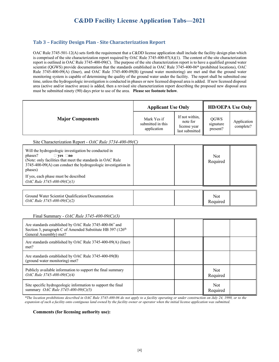 CDD Facility License Application Tabs - Ohio, Page 4