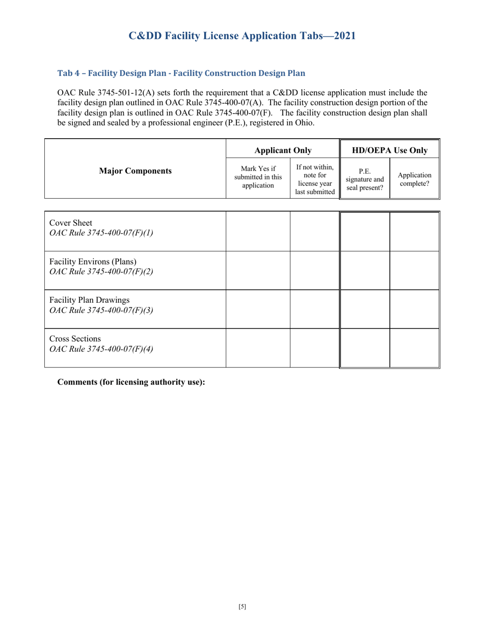 CDD Facility License Application Tabs - Ohio, Page 5