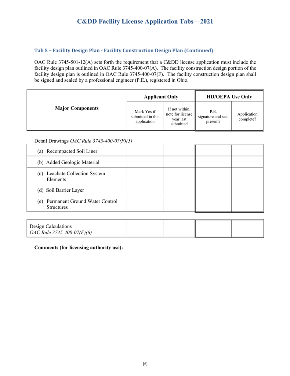 CDD Facility License Application Tabs - Ohio, Page 6