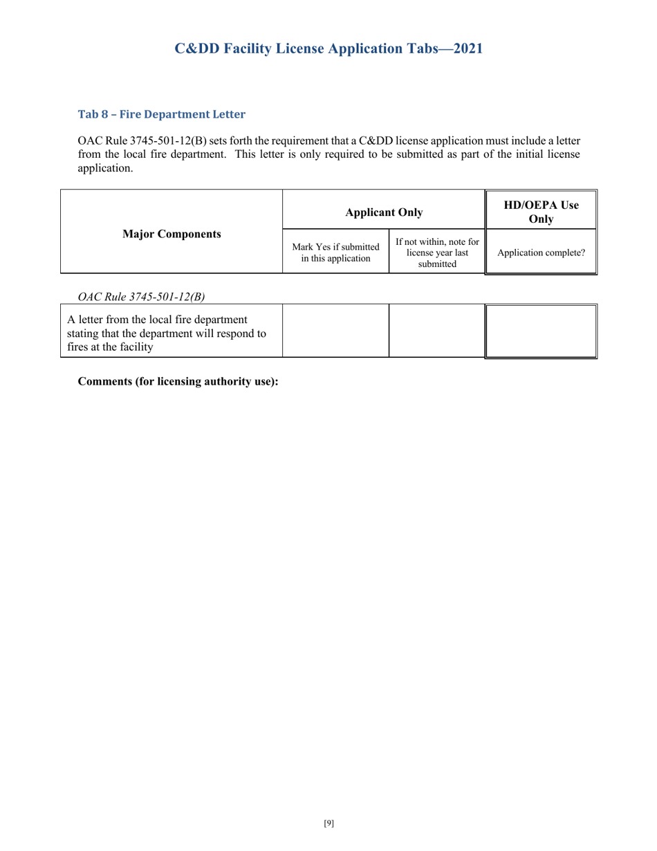 CDD Facility License Application Tabs - Ohio, Page 9