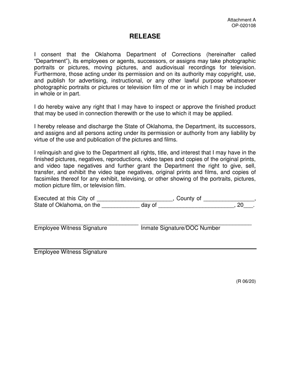 Form OP-020108 Attachment A Release - Oklahoma, Page 1