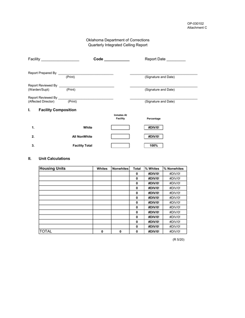 Form OP-030102 Attachment C Quarterly Integrated Celling Report - Oklahoma