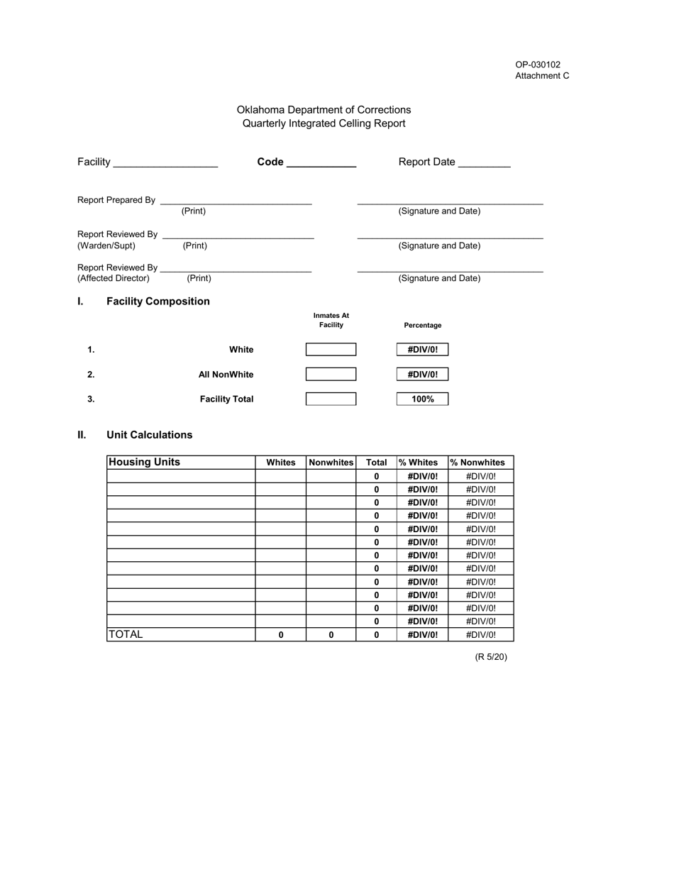 Form OP-030102 Attachment C Quarterly Integrated Celling Report - Oklahoma, Page 1