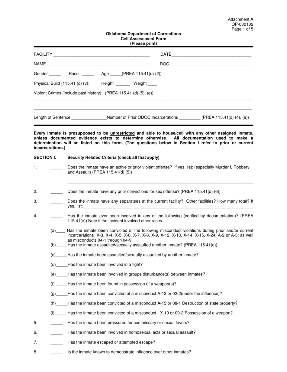 Form OP-030102 Attachment A Cell Assessment Form - Oklahoma, Page 1
