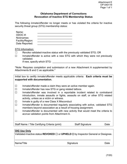Form OP-040119 Attachment E  Printable Pdf