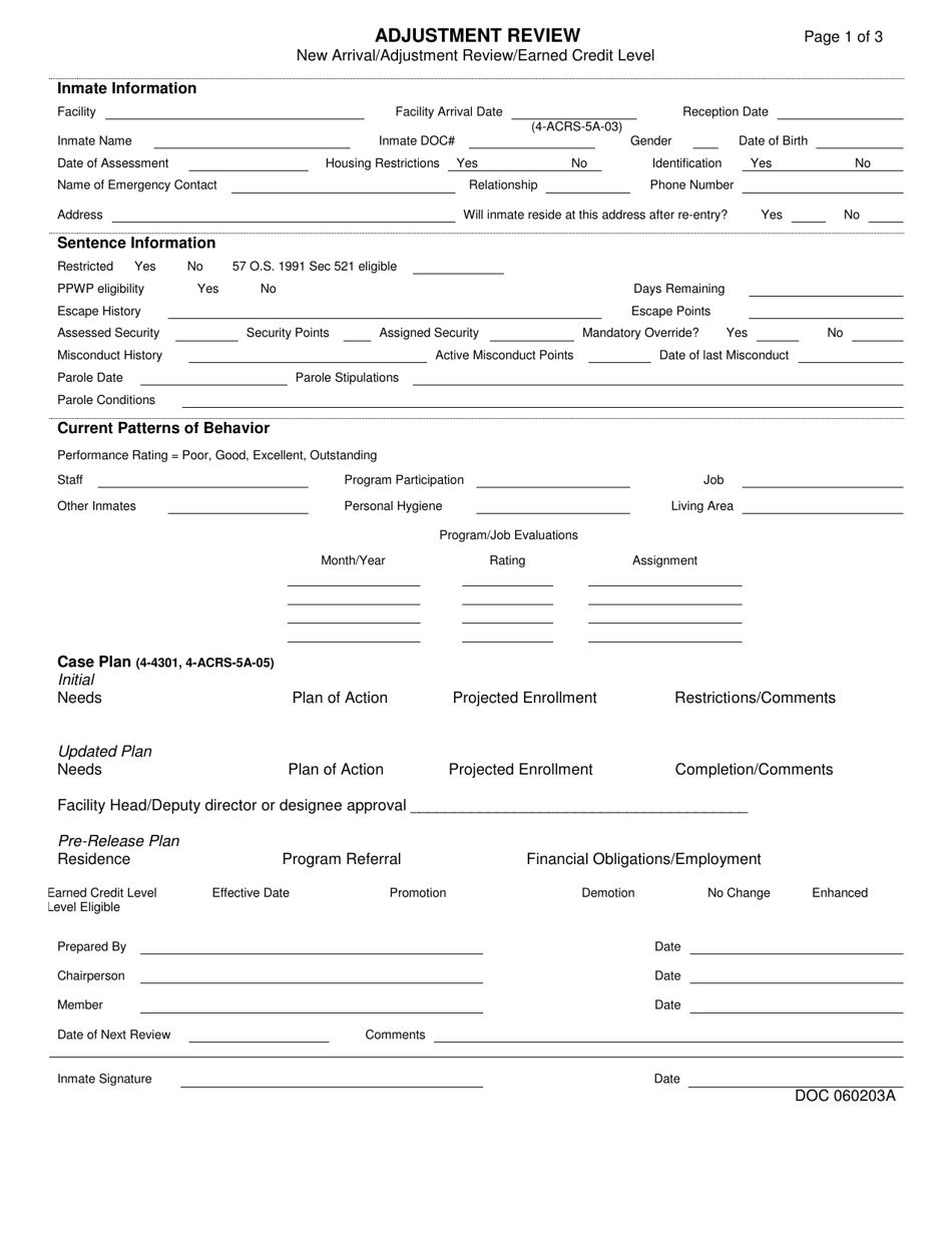 Form OP-060203A Adjustment Review - Oklahoma, Page 1