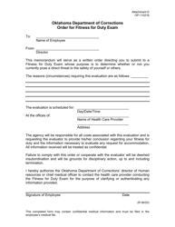 Document preview: Form OP-110218 Attachment D Order for Fitness for Duty Exam - Oklahoma