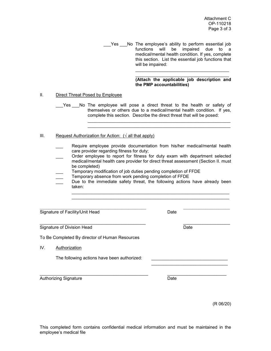 Form OP-110218 Attachment C Request for Fitness for Duty Examination - Oklahoma, Page 3