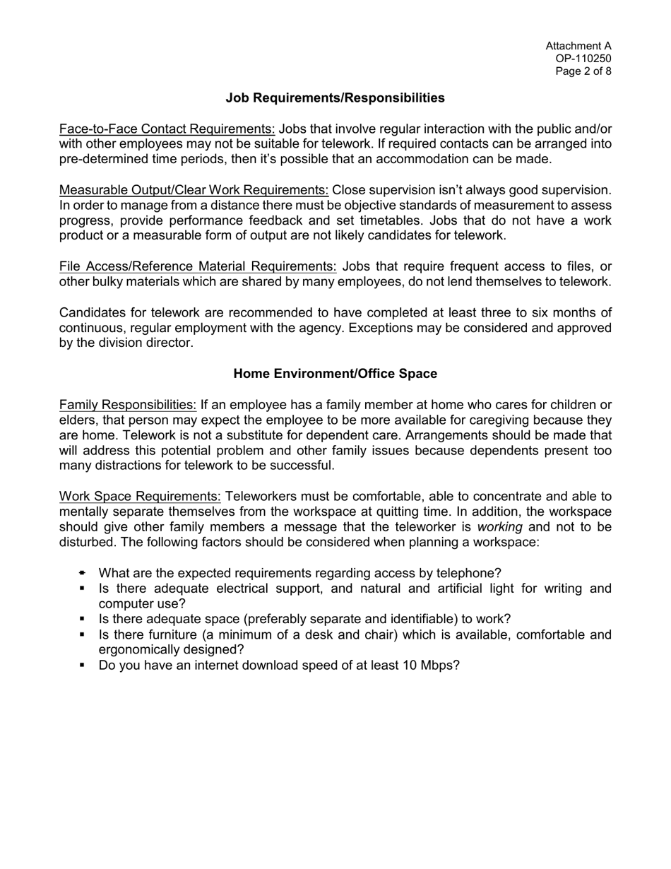 Form OP-110250 Attachment A Telework Self-assessment Survey - Oklahoma, Page 2