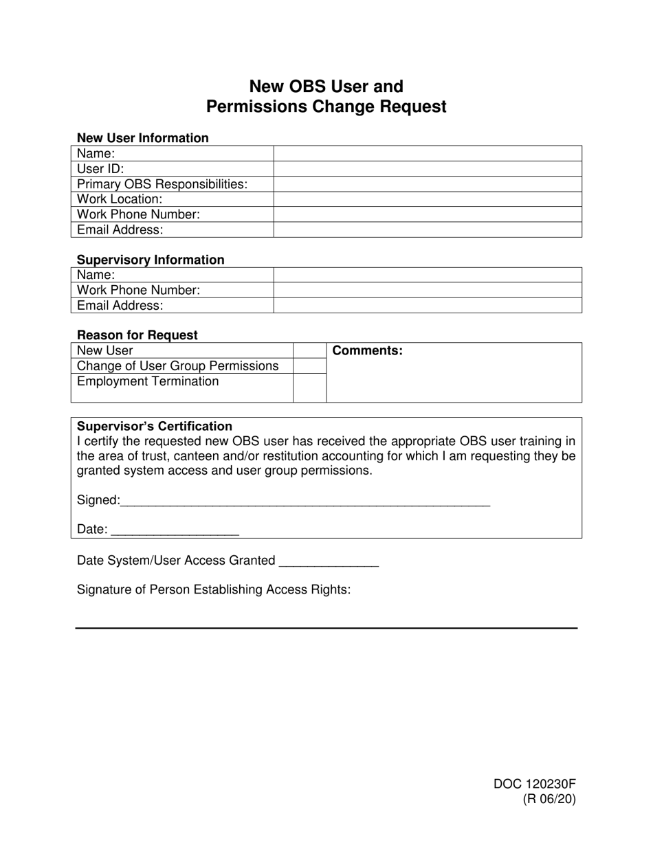 Form OP-120230F New Obs User and Permissions Change Request - Oklahoma, Page 1