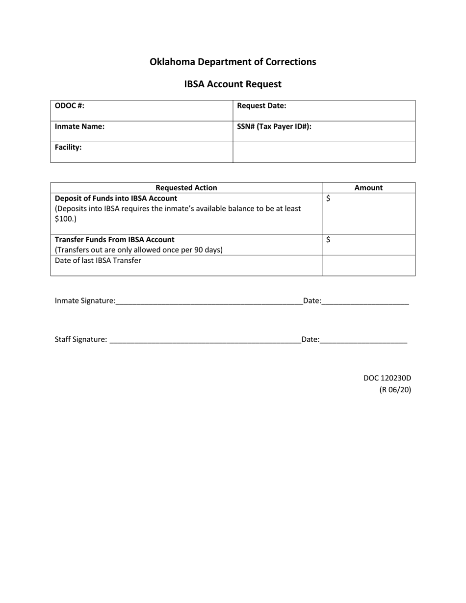 Form OP-120230D Ibsa Account Request - Oklahoma, Page 1