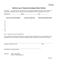 Document preview: Form OP-120401 Attachment F Monthly Log of Temporarily Assigned State Vehicles - Oklahoma