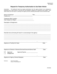 Document preview: Form OP-120401 Attachment E Request for Temporary Authorization to Use State Vehicle - Oklahoma