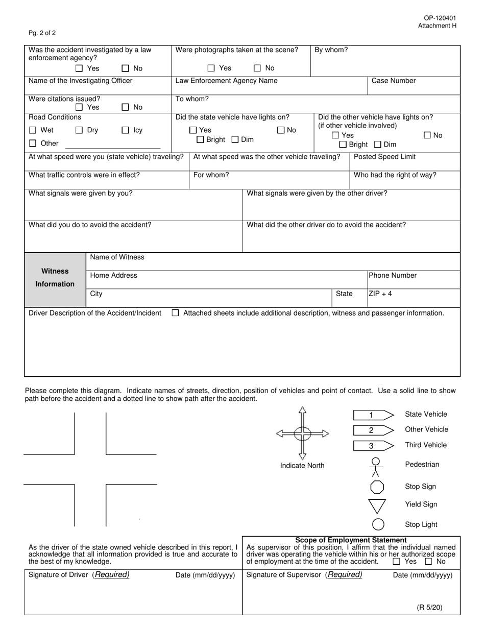 Form OP-120401 Attachment H Vehicle Accident / Incident Report - Oklahoma, Page 2