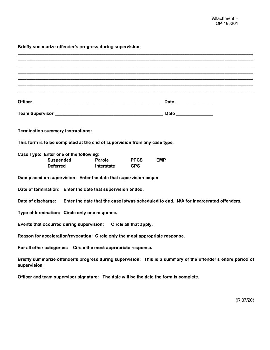 Form OP-160201 Attachment F Probation and Parole Termination Summary - Oklahoma, Page 2