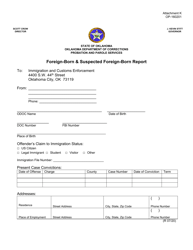 Document preview: Form OP-160201 Attachment K Foreign-Born & Suspected Foreign-Born Report - Oklahoma