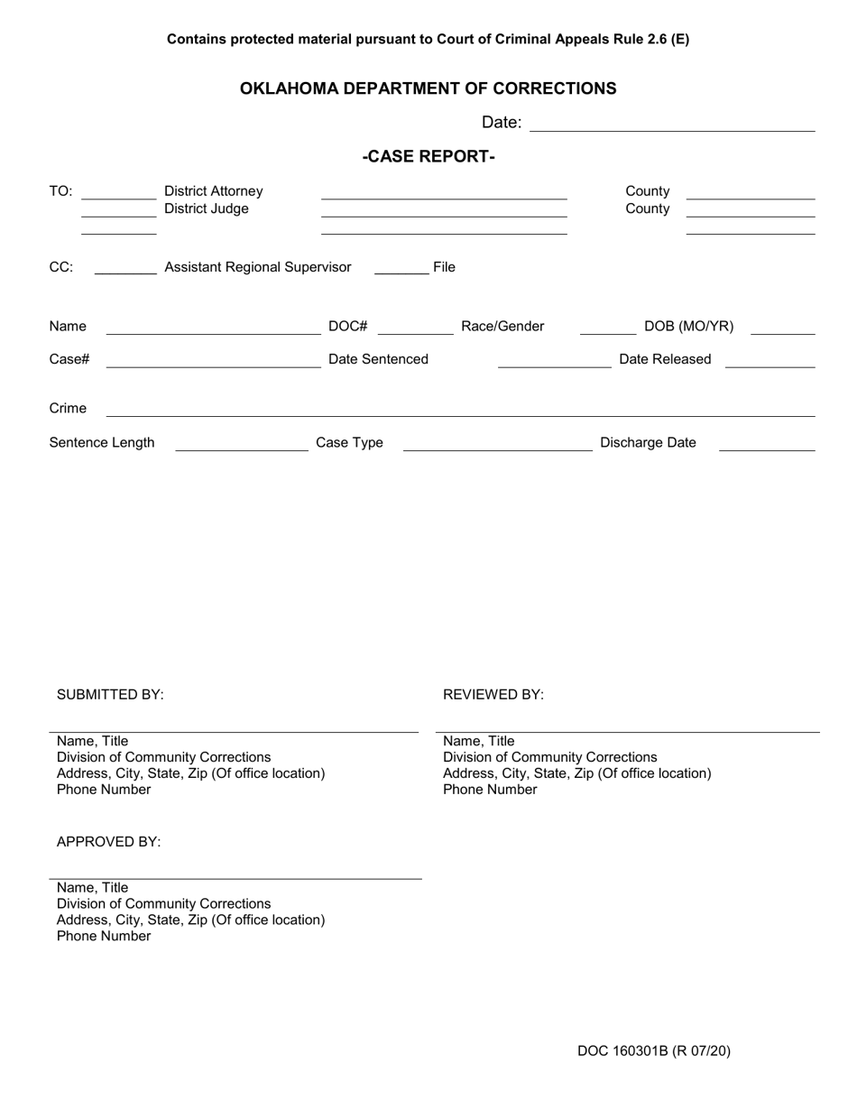 Form OP-160301B Case Report - Oklahoma, Page 1