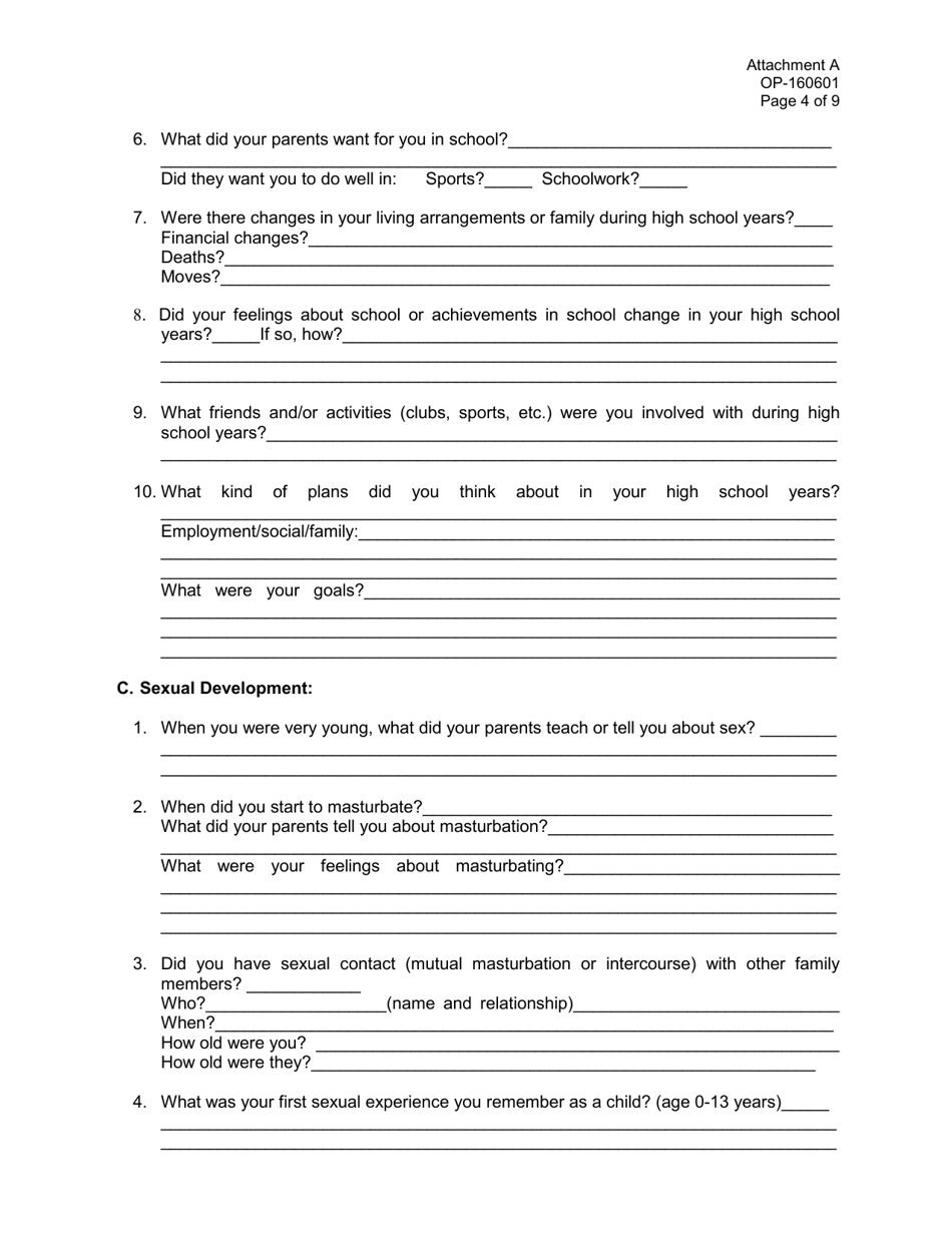Form OP-160601 Attachment A Sex Offender Autobiography - Oklahoma, Page 4