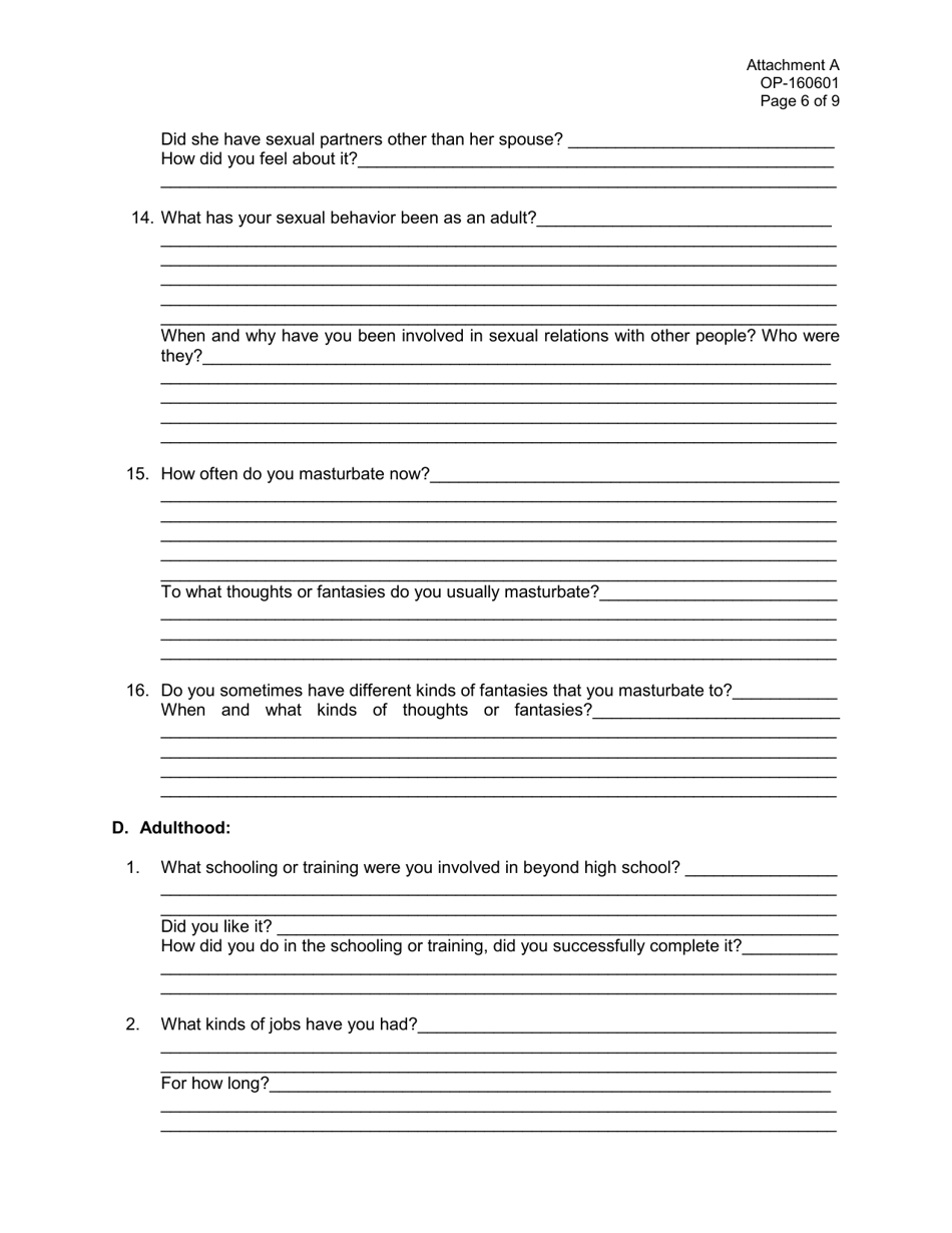 Form OP-160601 Attachment A Sex Offender Autobiography - Oklahoma, Page 6