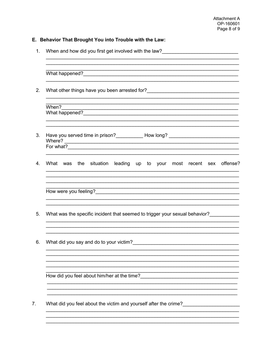 Form OP-160601 Attachment A Sex Offender Autobiography - Oklahoma, Page 8