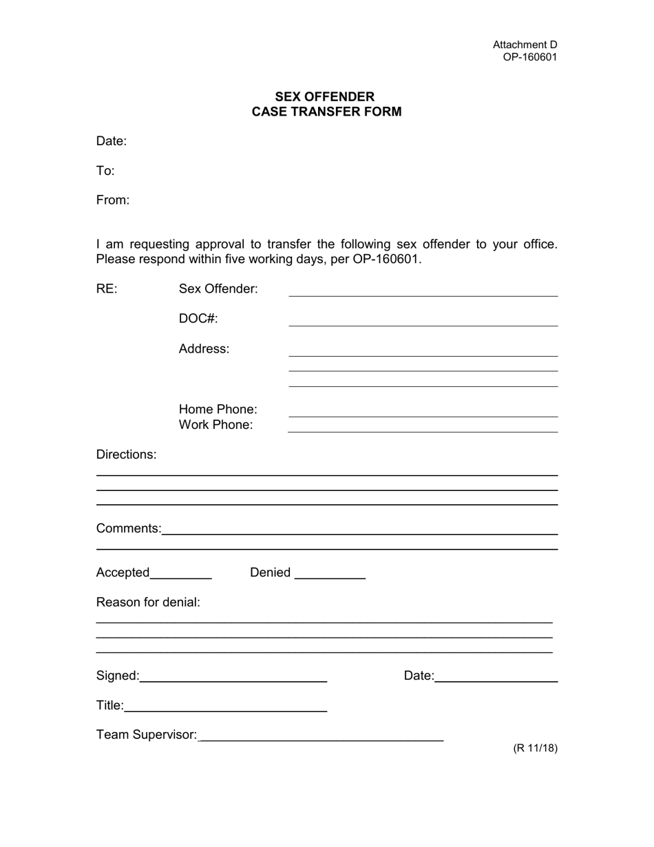 Form OP-160601 Attachment D Sex Offender Case Transfer Form - Oklahoma, Page 1