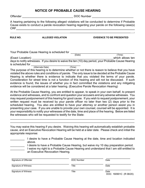 Form OP-160901C Notice of Probable Cause Hearing - Oklahoma