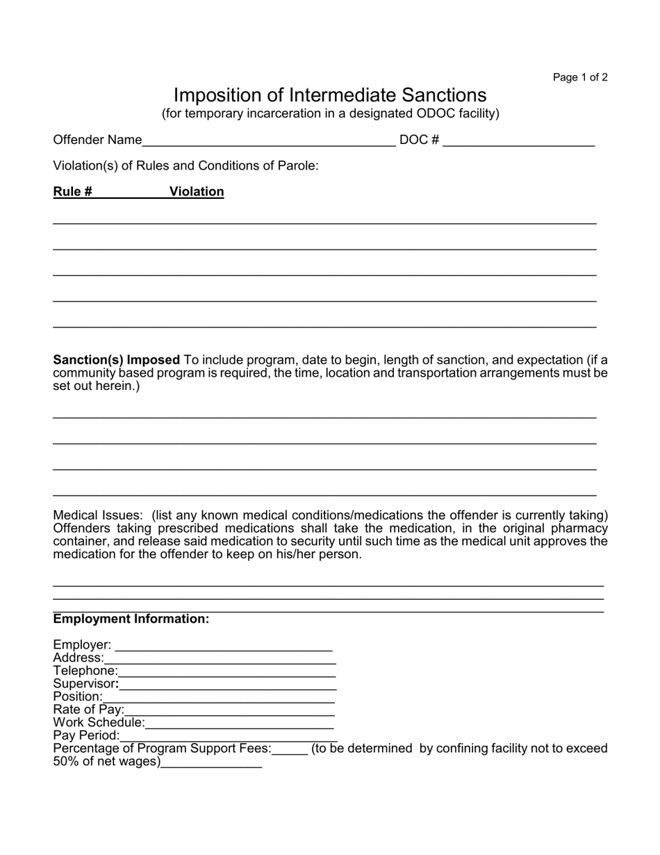 Form OP-160901G Imposition of Intermediate Sanctions (For Temporary Incarceration in a Designated Odoc Facility) - Oklahoma, Page 1