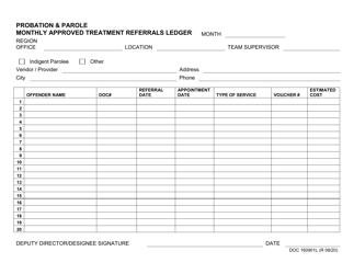 Document preview: Form OP-160901L Monthly Approved Treatment Referrals Ledger - Oklahoma
