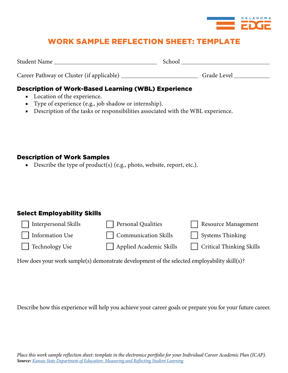 Work Sample Reflection Sheet: Template - Oklahoma, Page 1