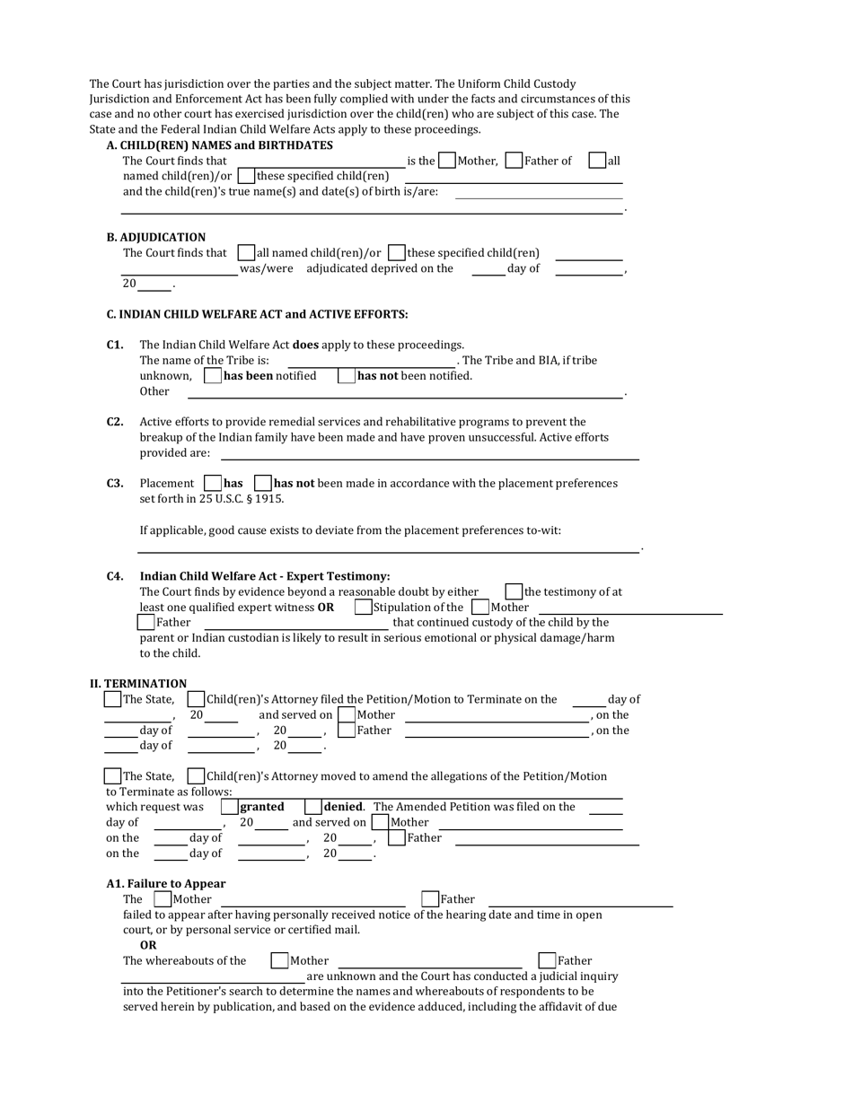 Order Terminating Parental Rights - Icwa Compliant - Oklahoma, Page 2