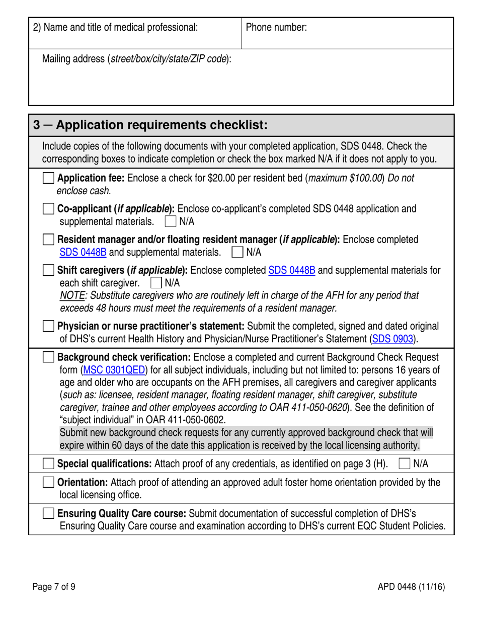 Form ADP0448 Adult Foster Home (Afh) Initial License Application - Oregon, Page 8