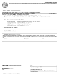 Form 210 &quot;Application for Name Reservation&quot; - Oregon