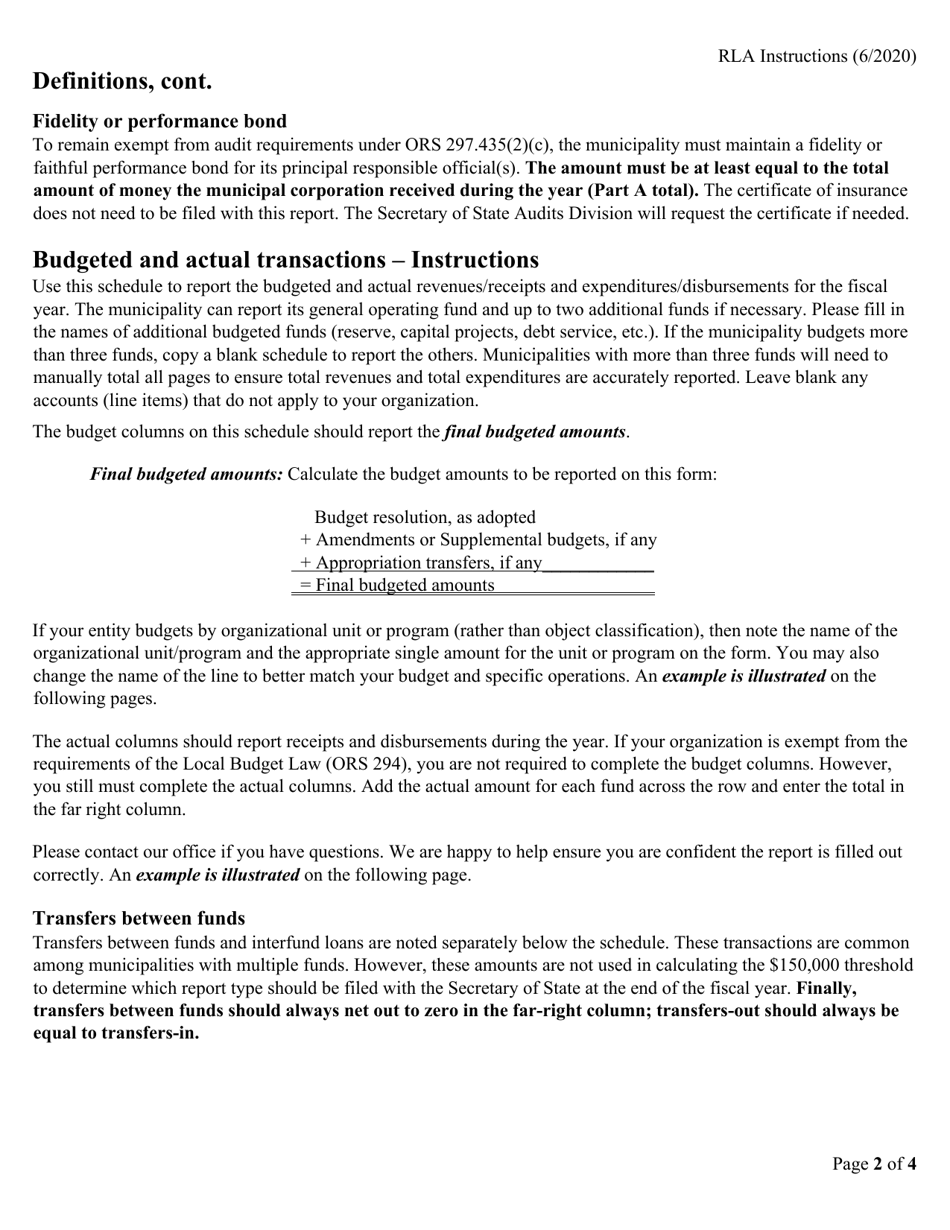 Instructions for Report in Lieu of Audit - Oregon, Page 2