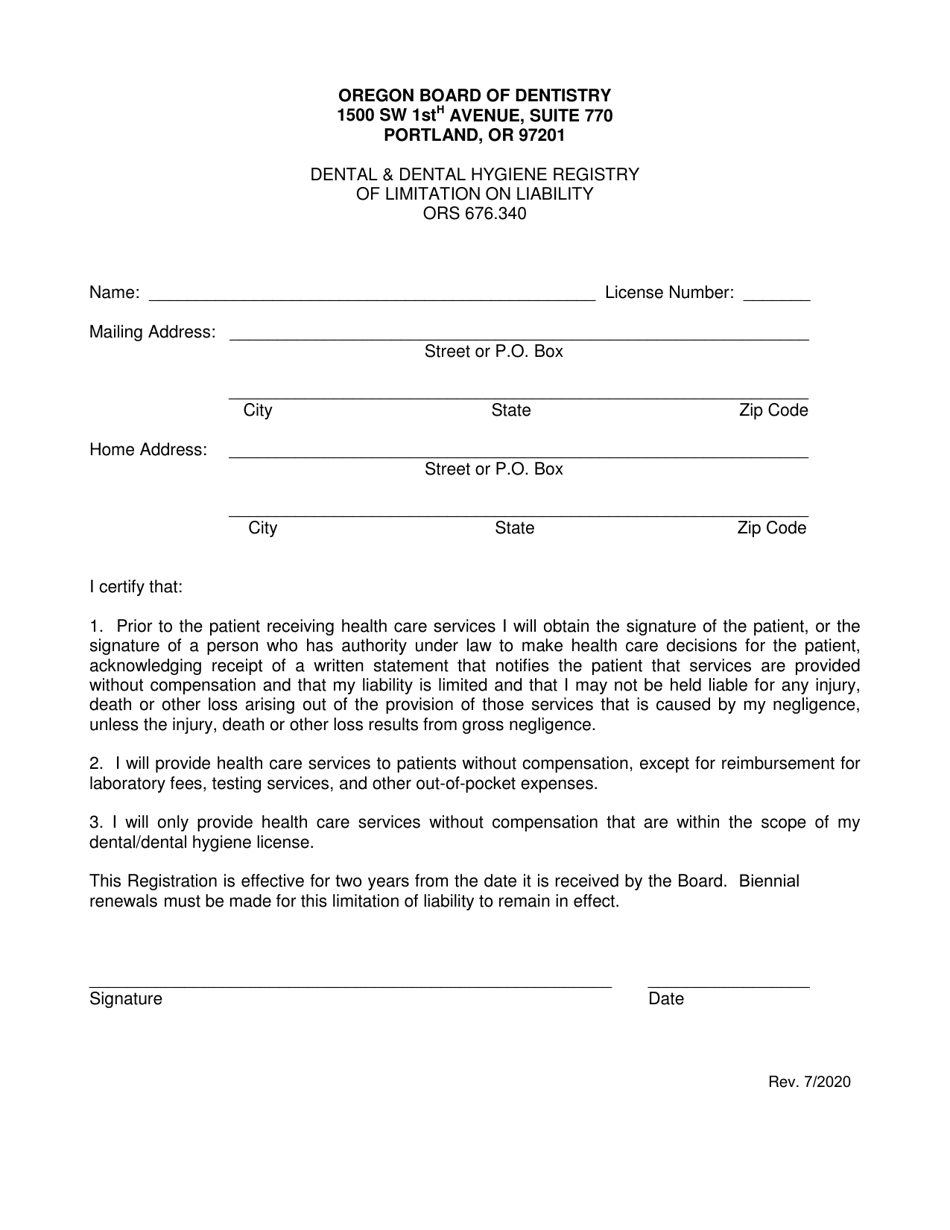 Limitation of Liability Application - Oregon, Page 1