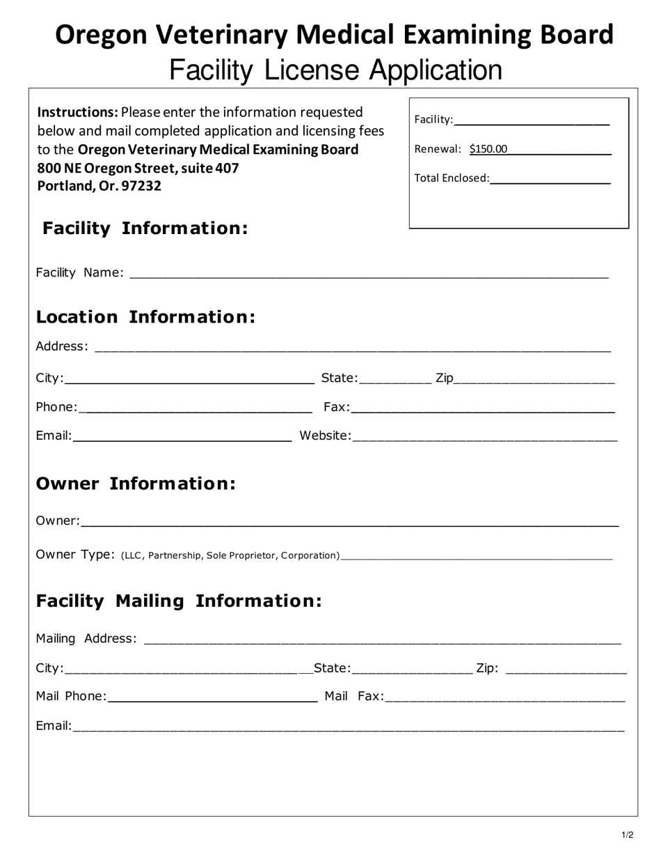 Oregon Facility License Application Download Printable PDF Templateroller